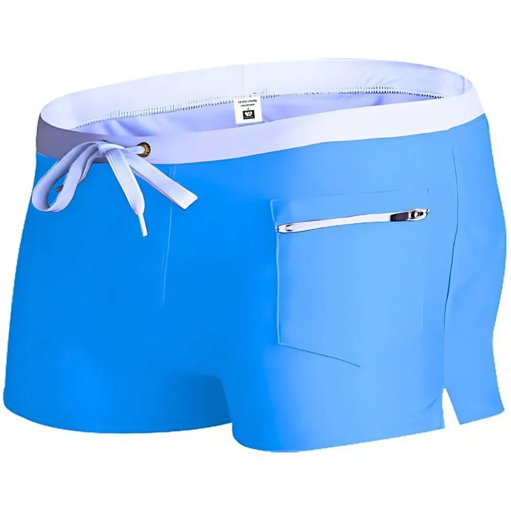 Men's Sexy Swim Trunks Front Pocket Resort Swimwear Sky Blue L